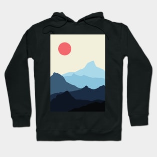 Minimalist Blue and Orange Mountainous Sunset Landscape Hoodie